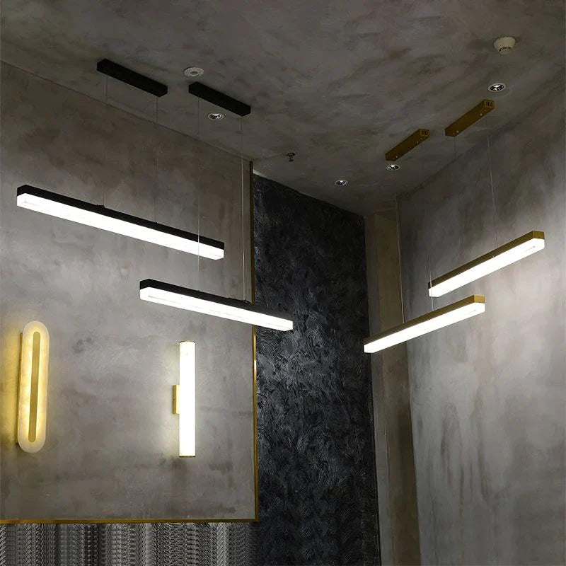 Prima Modern Alabaster Linear Pendant Light Over Kitchen Island, Chandelier Over Dining Table Pendant Light Luster Gaze 39.37"L*2.36"W*2.36"H Black