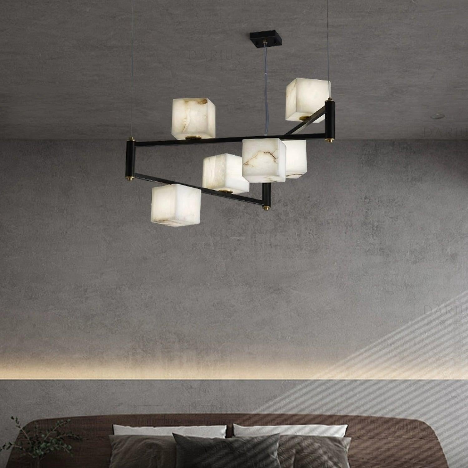 Alabaster Square Box Chandelier with 4/5/6/8/9 heads