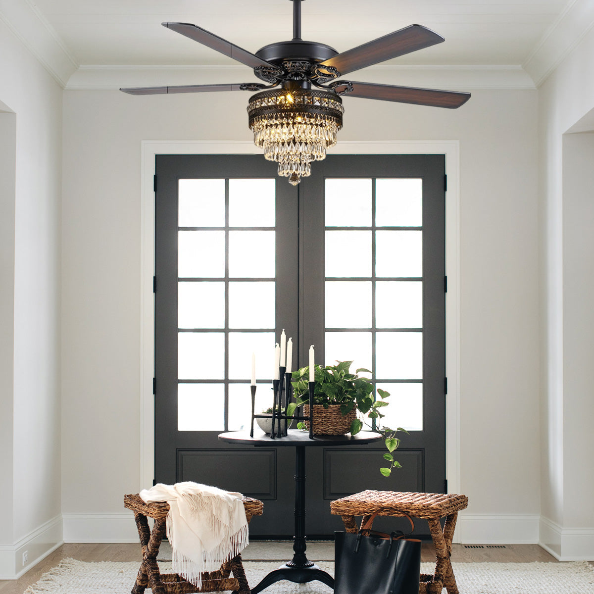 Noiseless Crystal Ceiling Fan Fandelier with Lights 52"
