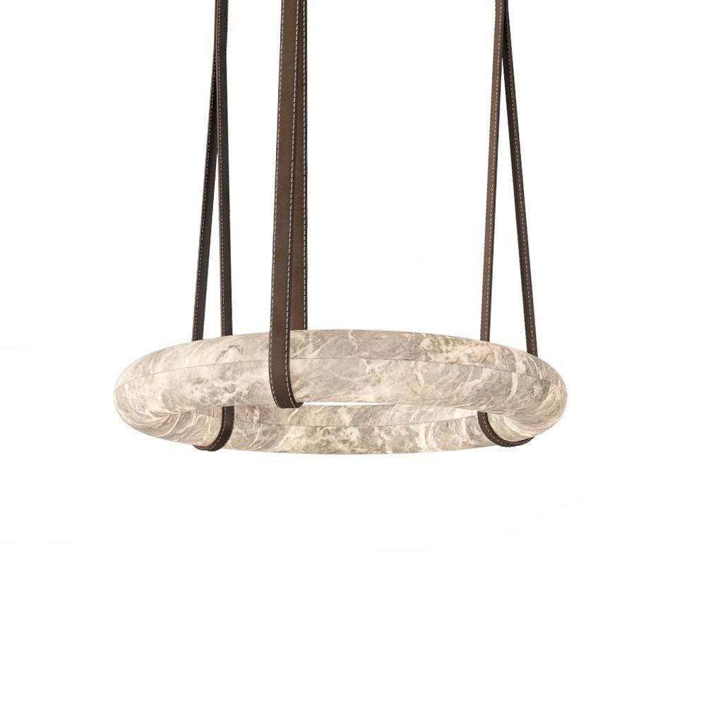 Oslo Pendant Alabaster Chandelier, Halo Ring Chandelier With Leather Chandelier Luster Gaze 19.7" D Single Ring