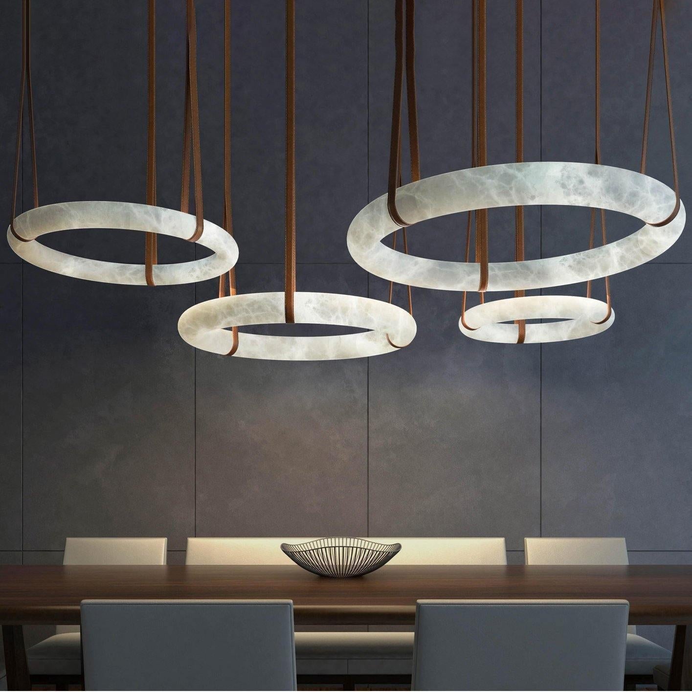 Oslo Pendant Alabaster Chandelier, Halo Ring Chandelier With Leather Chandelier Luster Gaze 23.6" D Single Ring