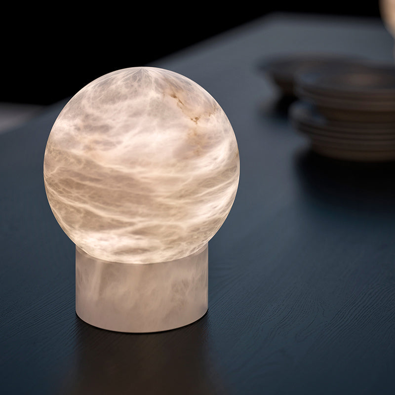 Franta Modern Round Alabaster Table Lamp, Bedside Table Lamp Chandelier Luster Gaze