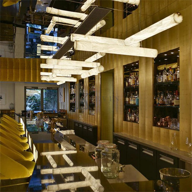 Gerta Modern Alabaster Linear Pendant Light, Kitchen Island Lighting Chandelier Luster Gaze