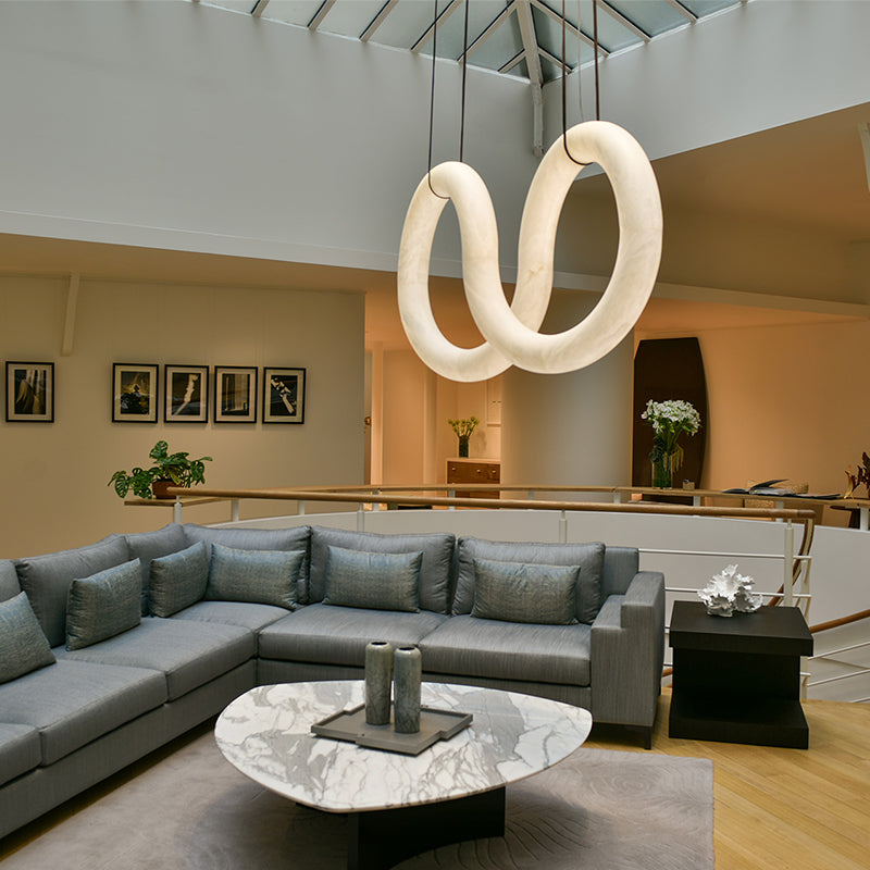 Oslo Infinity Symmetrical Alabaster Pendant Light For Living Room, Modern Designer Chandelier Chandelier Luster Gaze