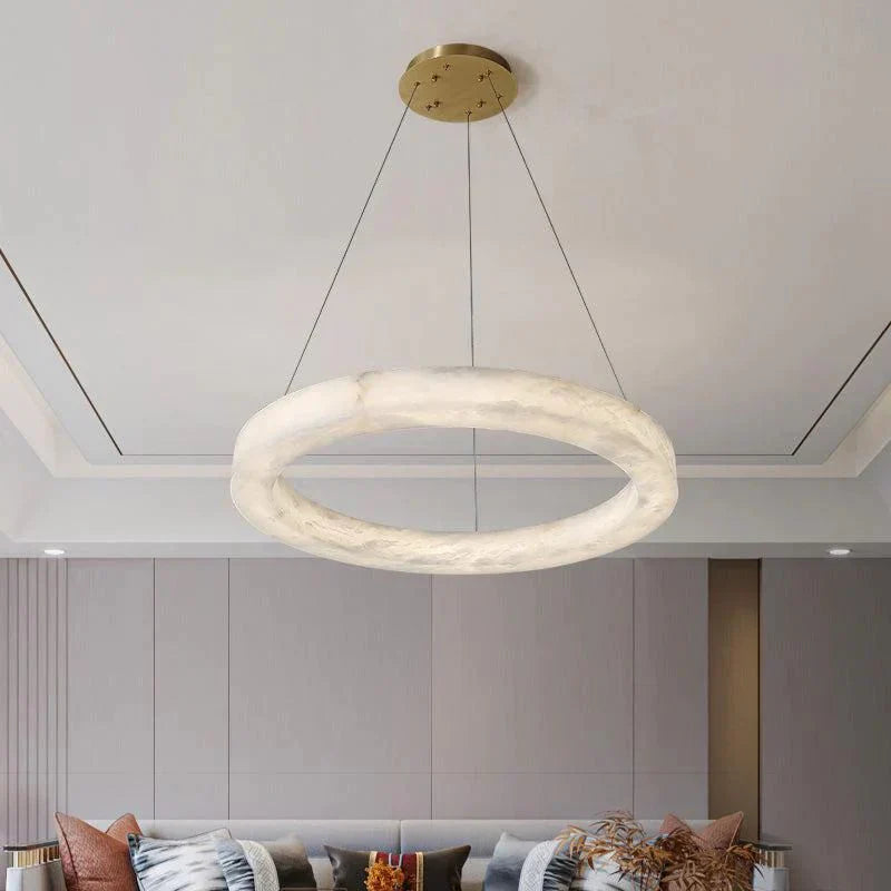Emerald Real Alabaster Ring Chandelier, Modern Circular Chandelier Chandelier Luster Gaze
