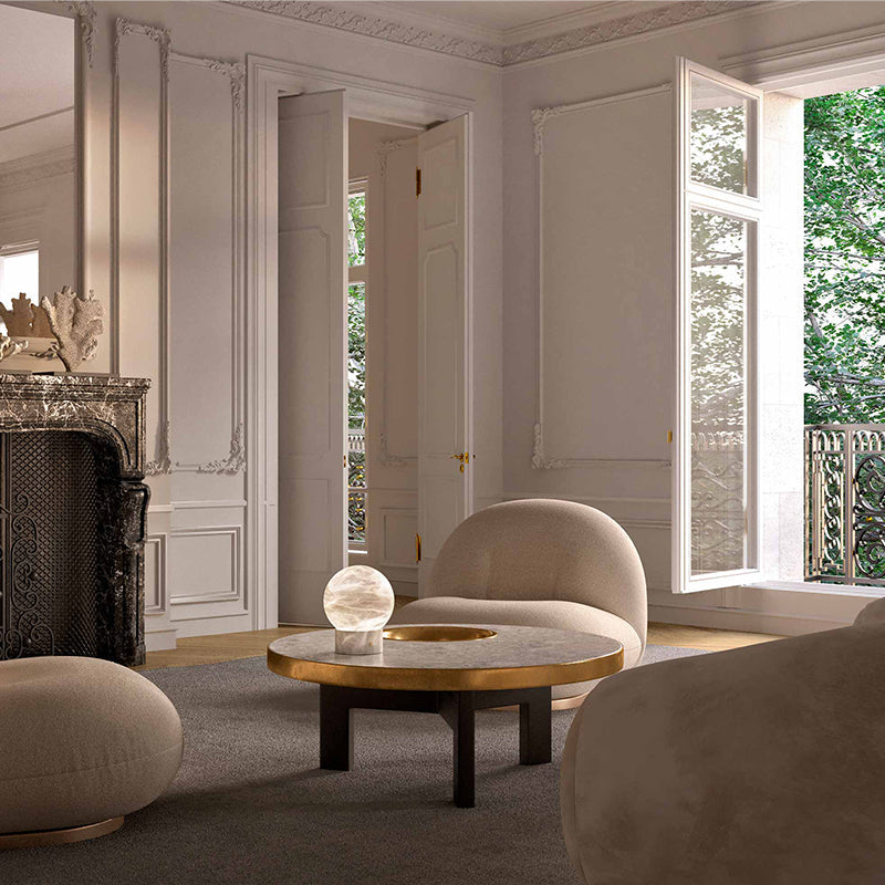 Franta Modern Round Alabaster Table Lamp, Bedside Table Lamp Chandelier Luster Gaze