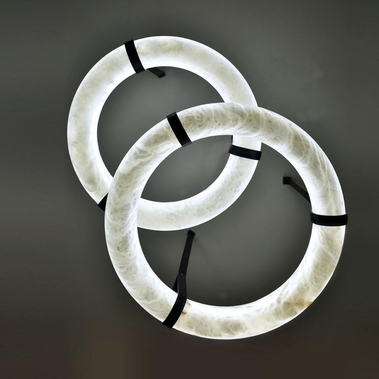 Oslo Pendant Alabaster Chandelier, Halo Ring Chandelier With Leather Chandelier Luster Gaze