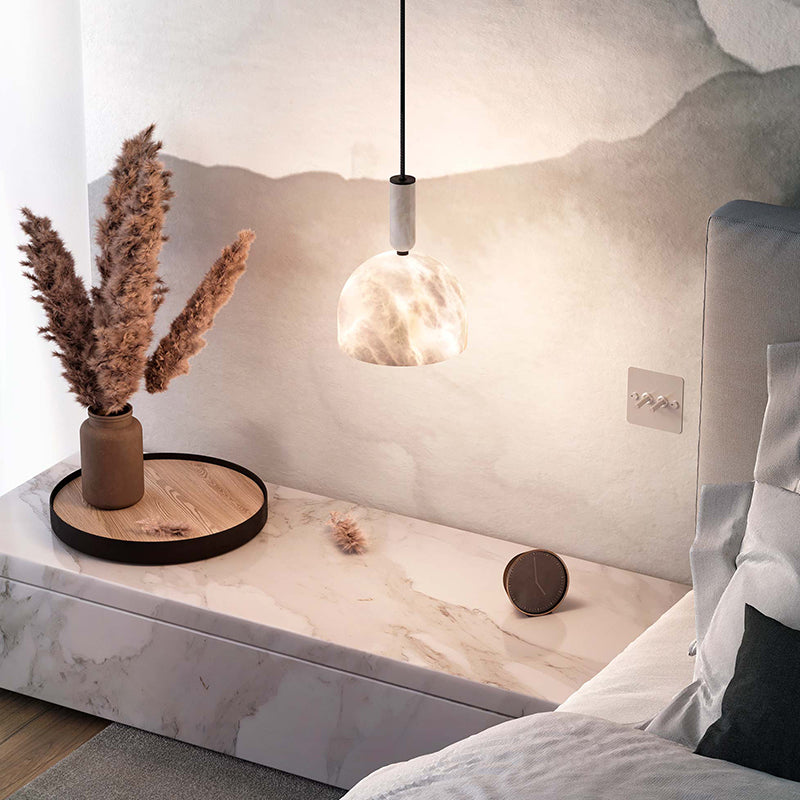 Aubry Modern Alabaster Bedside Pendant Light, Bedroom Pendant Lamp Chandelier Luster Gaze