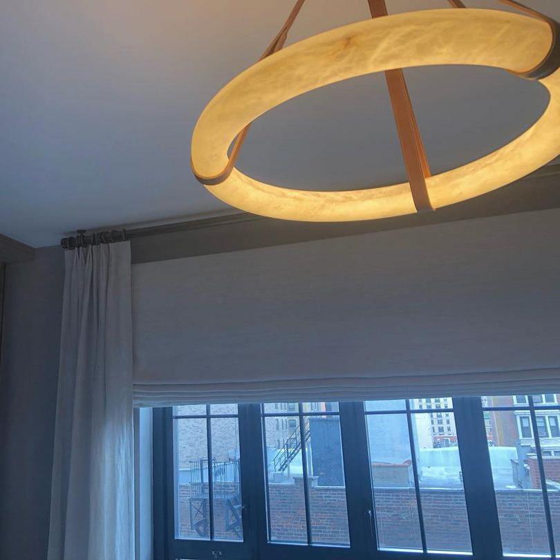 Oslo Pendant Alabaster Chandelier, Halo Ring Chandelier With Leather Chandelier Luster Gaze