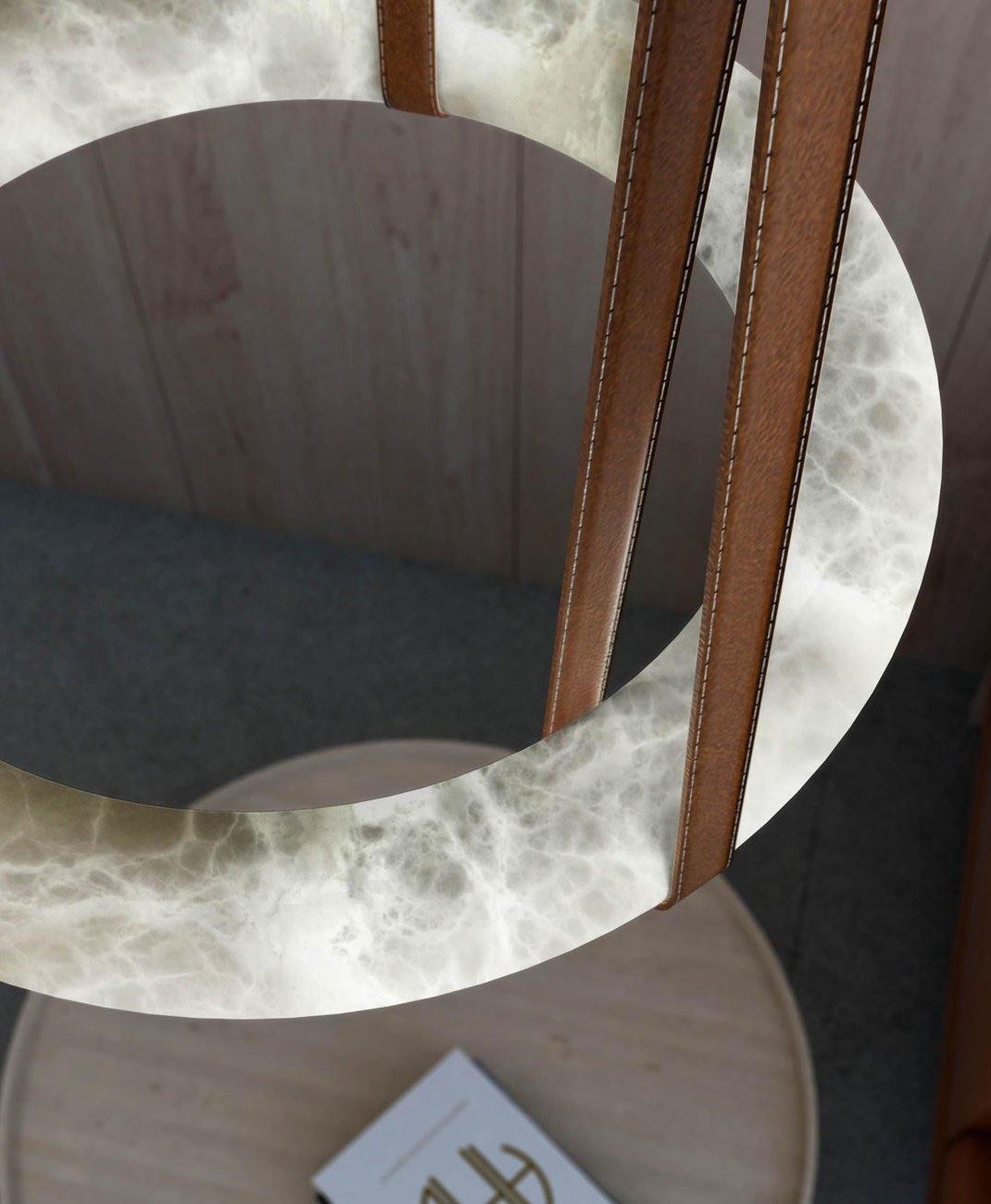 Oslo Pendant Alabaster Chandelier, Halo Ring Chandelier With Leather Chandelier Luster Gaze