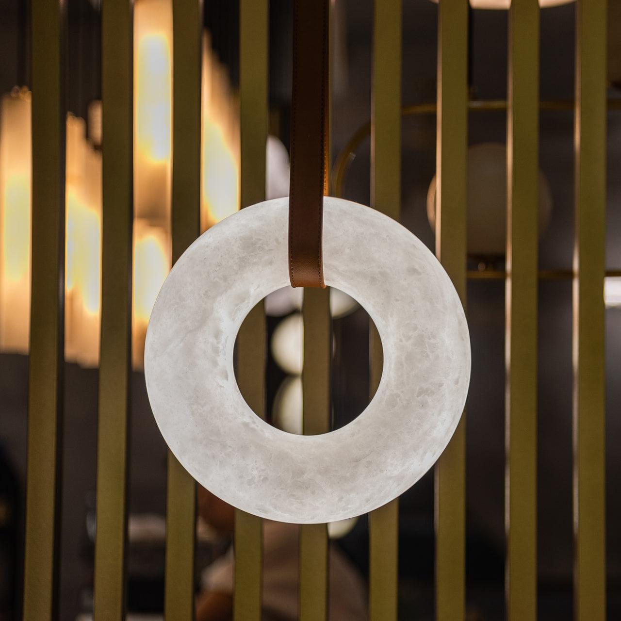 Oslo Pendant Alabaster Chandelier, Halo Ring Chandelier With Leather Chandelier Luster Gaze