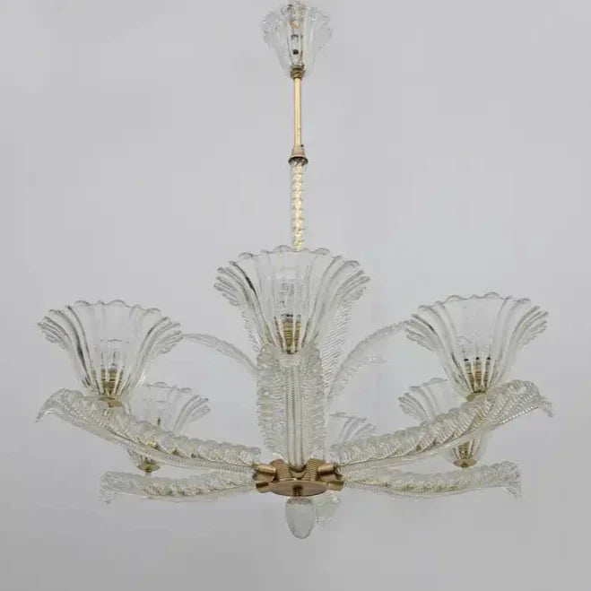Vintage Italian 6-Arm Glass Chandelier for Low-ceiling Bedroom/Dining Room