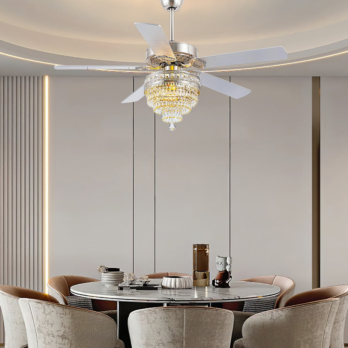 Noiseless Crystal Ceiling Fan Fandelier with Lights 52"