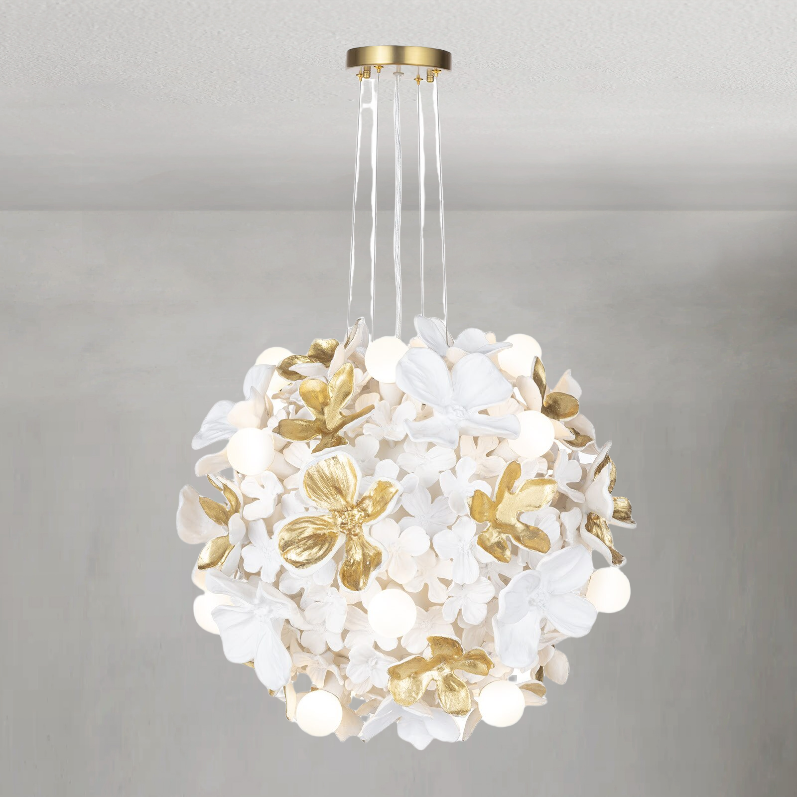Luster Gaze Floral Bloom Resin Chandelier - American master bedroom with coffered ceiling
