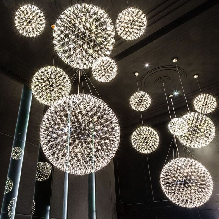 Round Starry Sky Chandelier Light Fire Ball Ceiling Lighting for Living Room/Cottage/High-ceiling