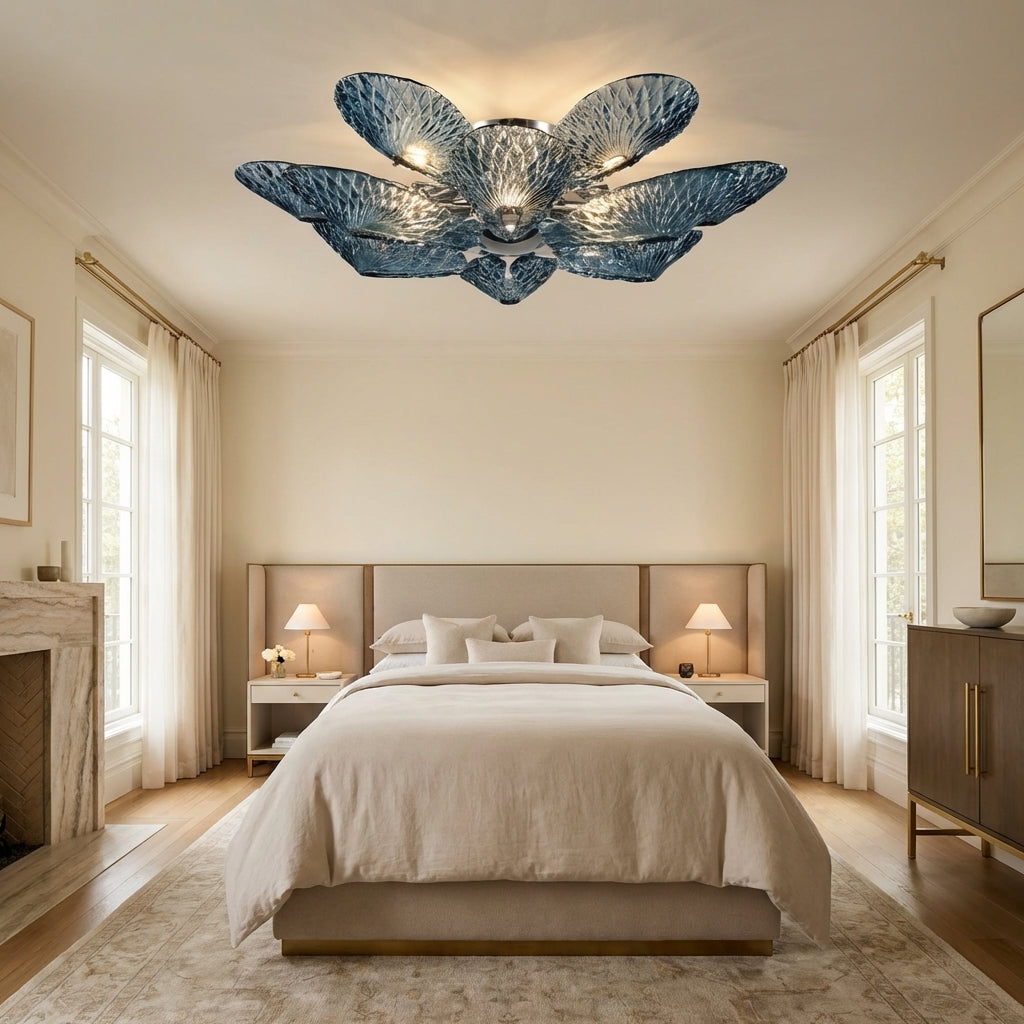 Luster Gaze Veridian Bloom Flushmount 24" Diameter x 8" Height, 6 lights - American master bedroom