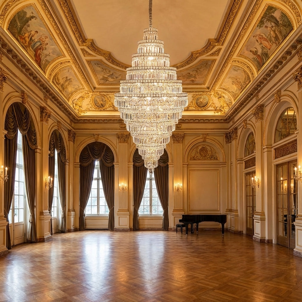 Luster Gaze Grand Lumina Round Extra Large Crystal Chandelier in Silver - American ballroom or formal entertaining space