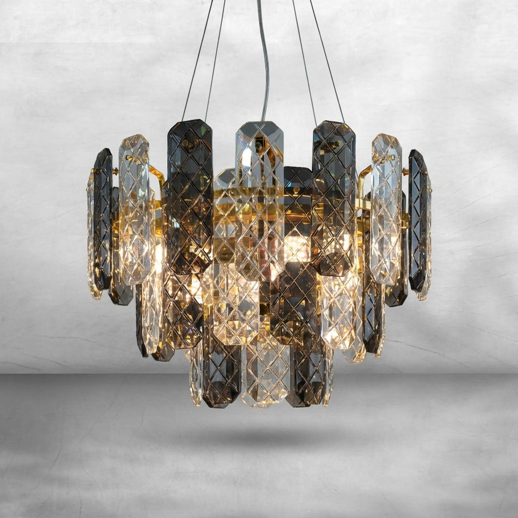 Luster Gaze Aura Grand Round/Rectangle Chandelier with Smoky Gray K9 Crystal - Background Shot