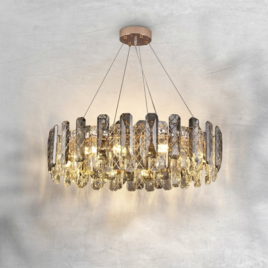 Luster Gaze Aura Grand Round/Rectangle Chandelier with Smoky Gray K9 Crystal - Background Shot