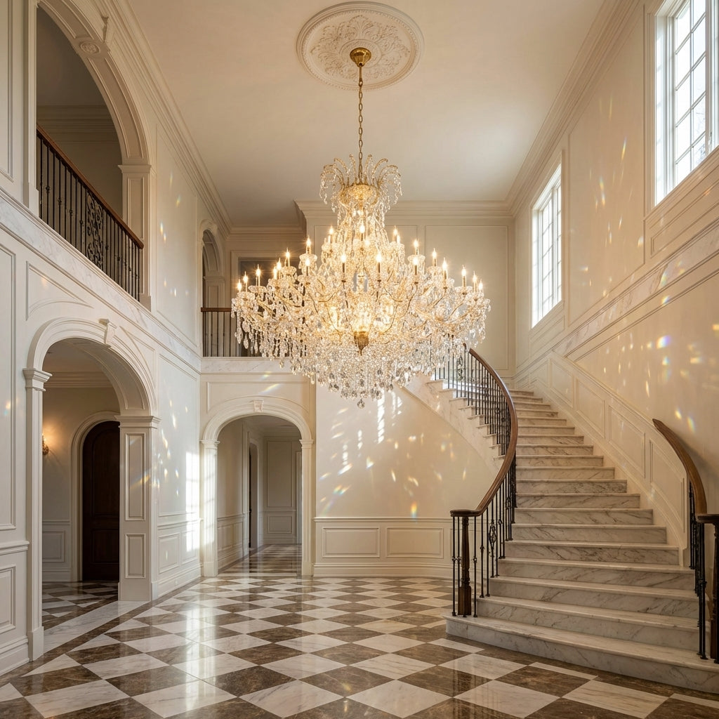 Luster Gaze Grand Lumière Multi-Layered Candle Branch Chandelier for Living Room/Foyer/Stairs - grand American estate foyer