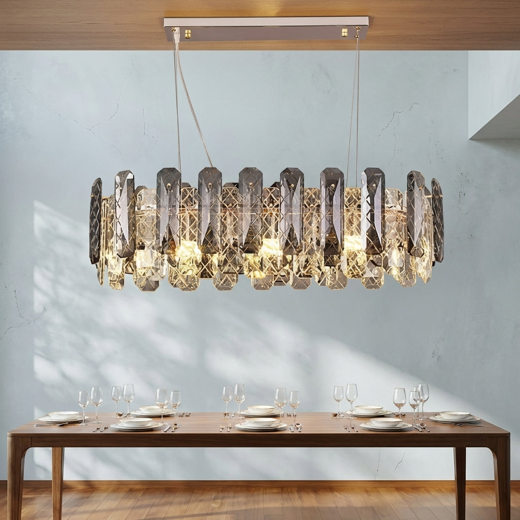 Luster Gaze Aura Grand Round/Rectangle Chandelier with Smoky Gray K9 Crystal - Studio Shot
