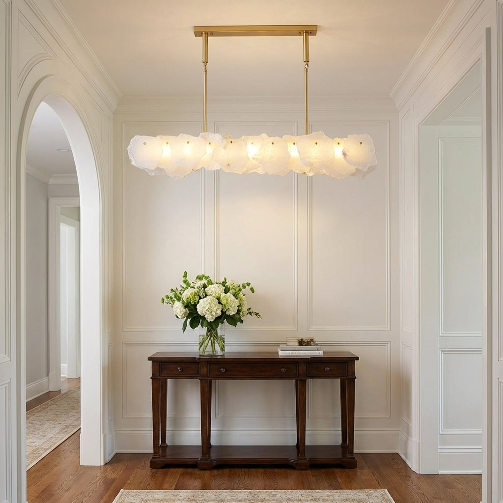 Luster Gaze Aura Oval Chandelier with Rod, Dining Room Chandelier 47"x9" - elegant American entryway with arched doorway