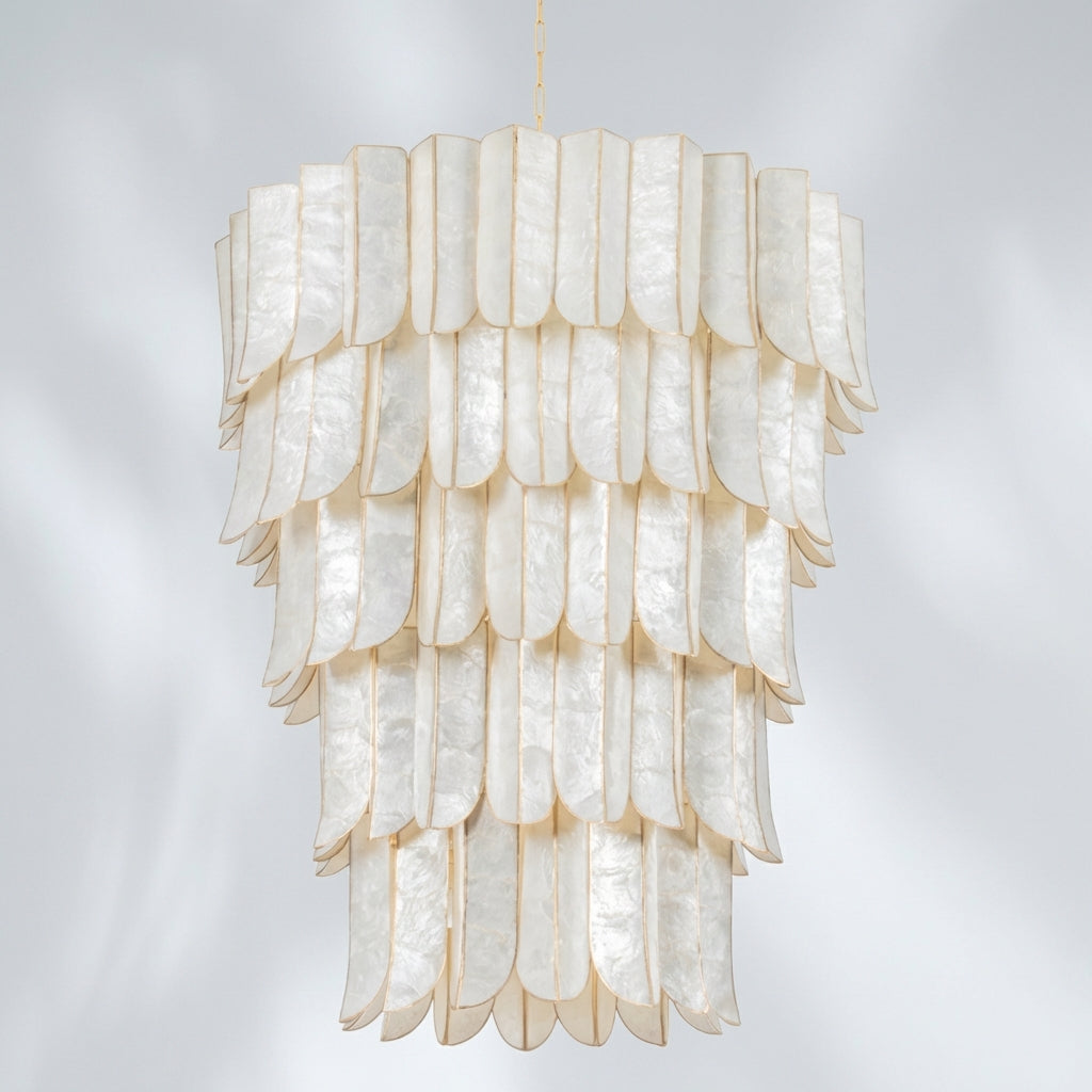 Luster Gaze Opulent Cascade Chandelier with Capiz Shell Layers (2-Layer 22.75"L x 22.75"W x 21"H, 3-Layer 31.5"L x 31.5"W x 30.5"H, 5-Layer 39.5"L x 39.5"W x 46.5"H) - Studio Shot