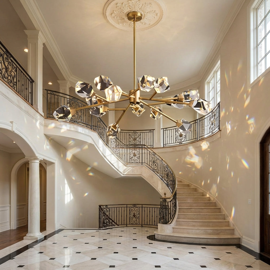 Luster Gaze Radiant Cascade K9 Crystal Chandelier 28.7"D x 17.7"H (9-Light) - grand American estate foyer