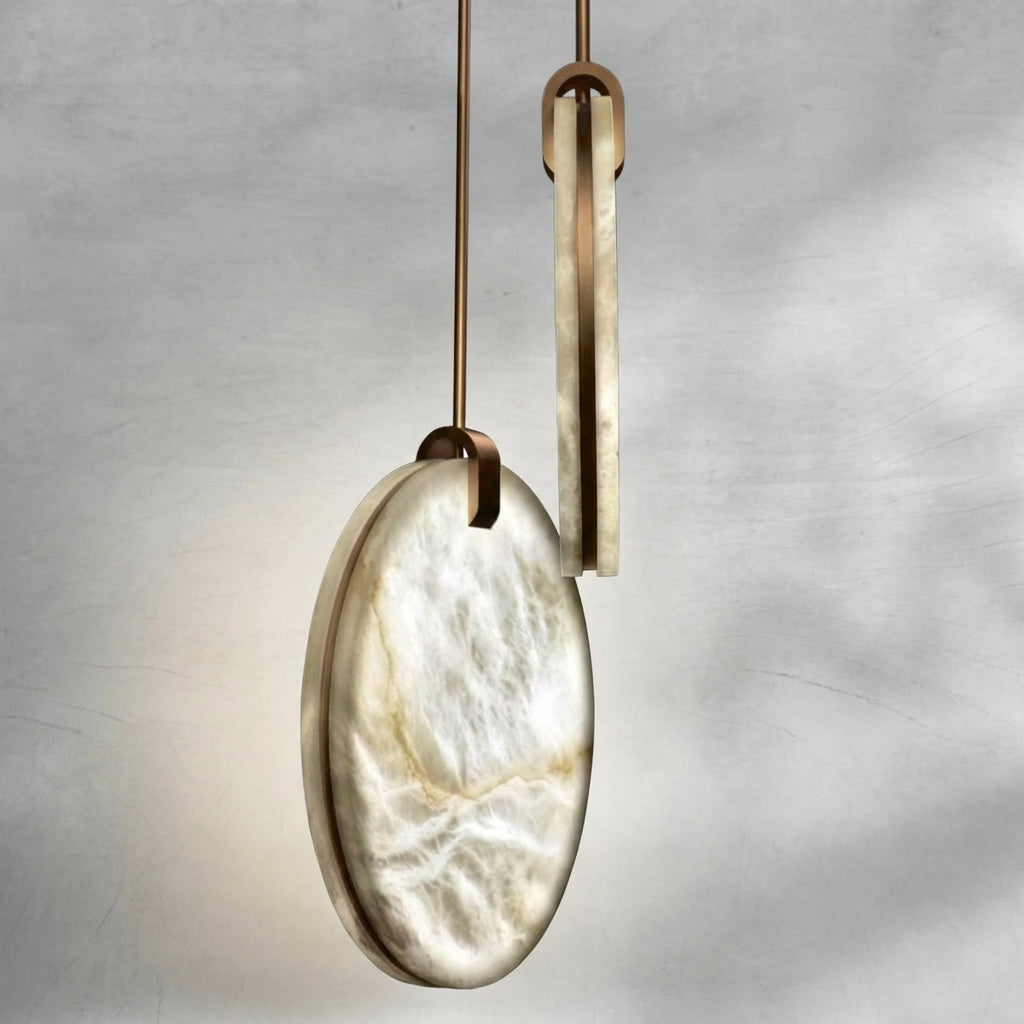 Luster Gaze Alabaster Aura Disc Pendant - Background Shot