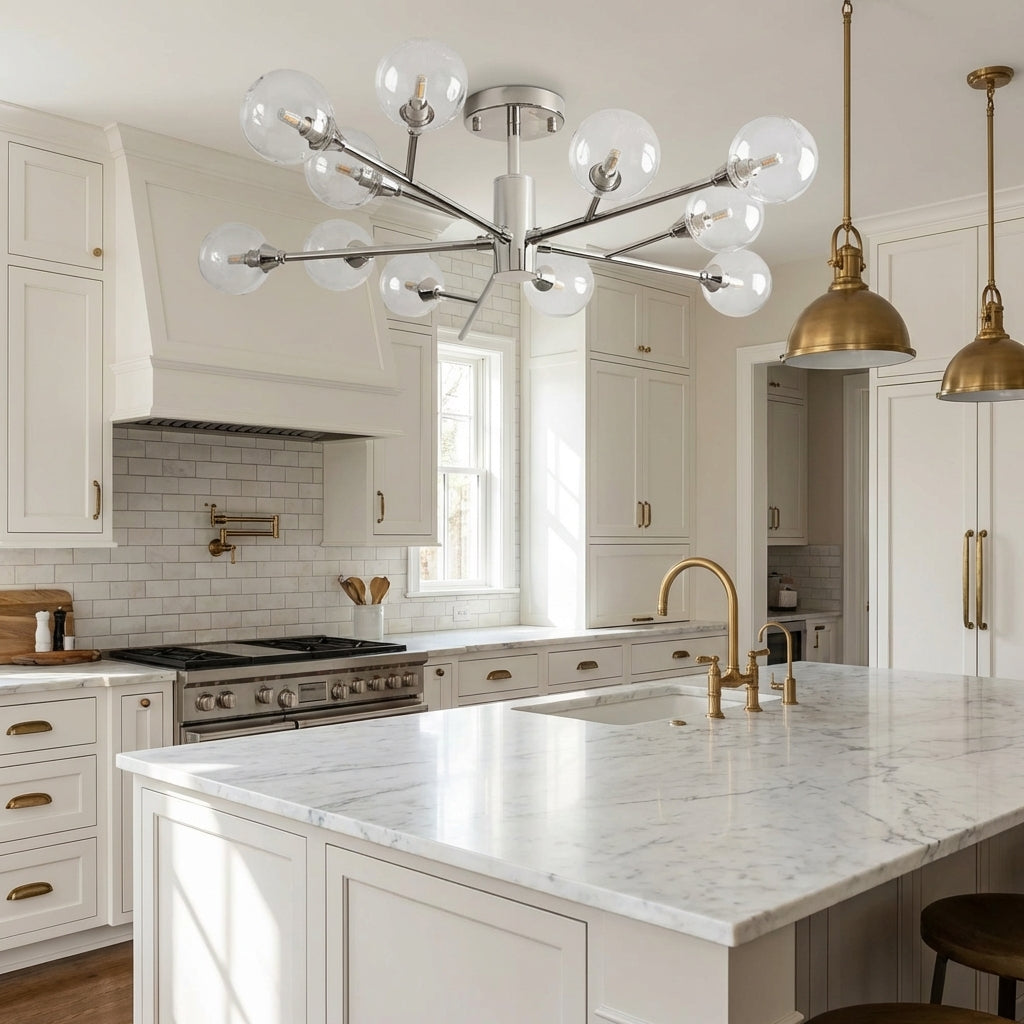 Luster Gaze Apollo Moder Glass Ball Flushmount 20''36''47'' - modern American kitchen with island