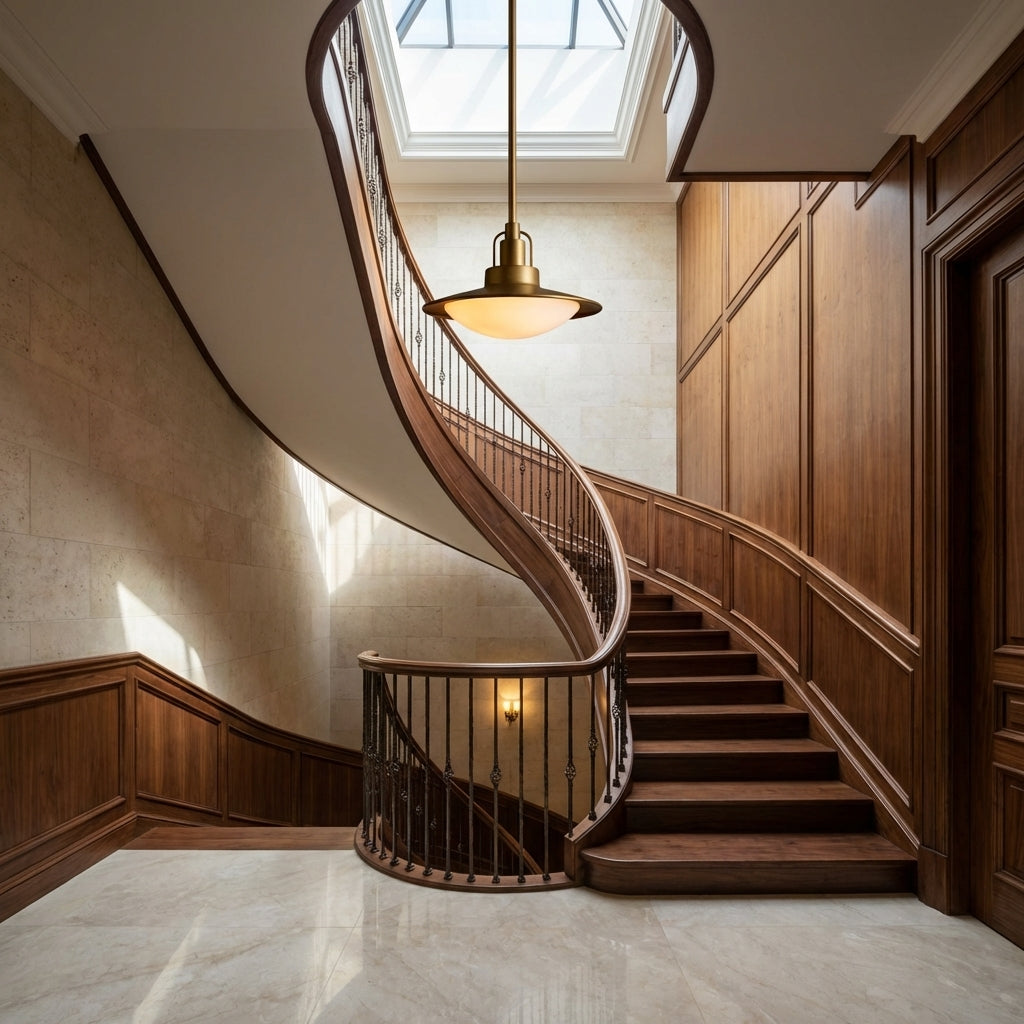 Luster Gaze Aura Disc Pendant - dramatic American stairwell with three-story void