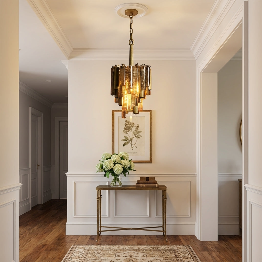 Luster Gaze Veridian Bloom Glass Pendant - elegant American entryway with 10-foot ceiling