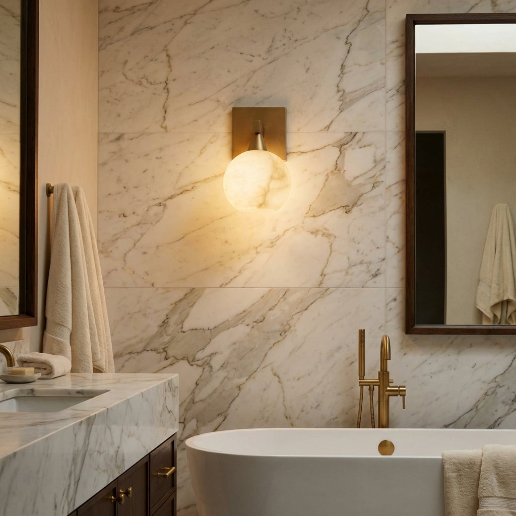 Luster Gaze Alabaster Luminous Wall Sconce 1-Light - luxury American master bathroom