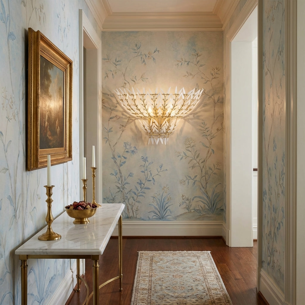 Luster Gaze Veridian Bloom Wall Sconce - sophisticated American hallway alcove