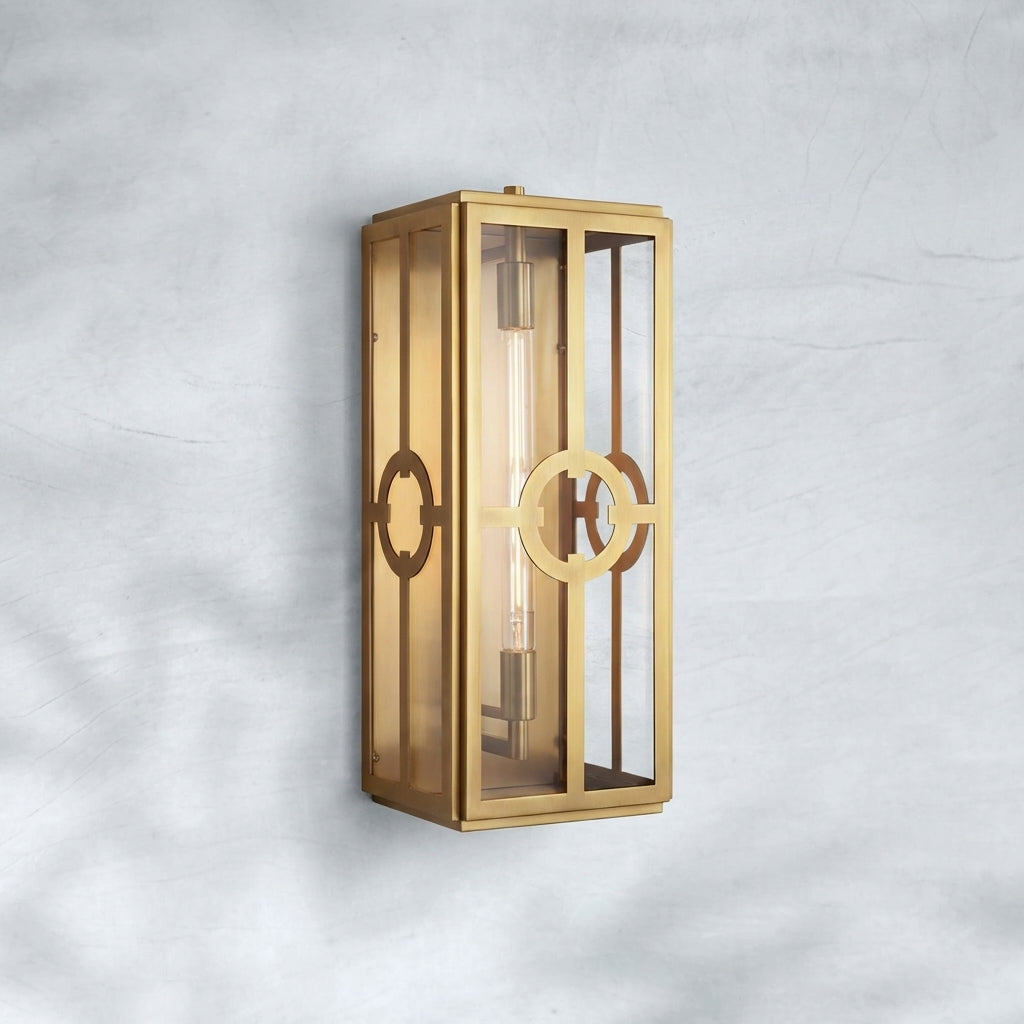Luster Gaze Veridian Brass Outdoor Sconce - Background Shot