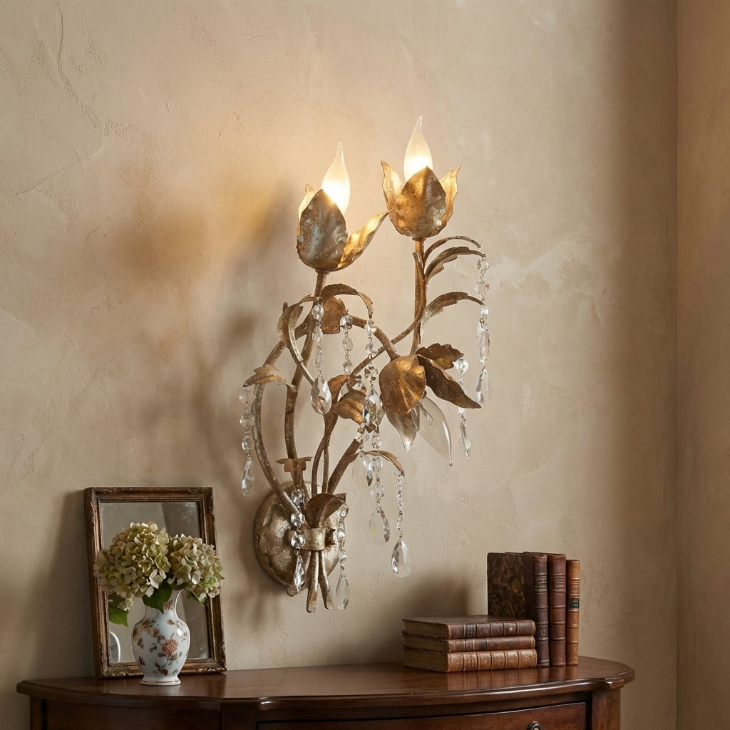 Luster Gaze Veridian Bloom 3-Light Wall Sconce - American formal living room with 12-foot ceilings