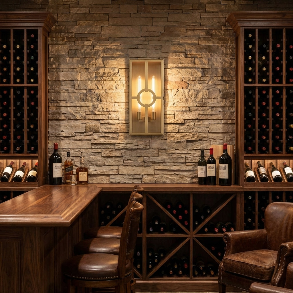 Luster Gaze Veridian Brass Outdoor Sconce - luxury American wine room