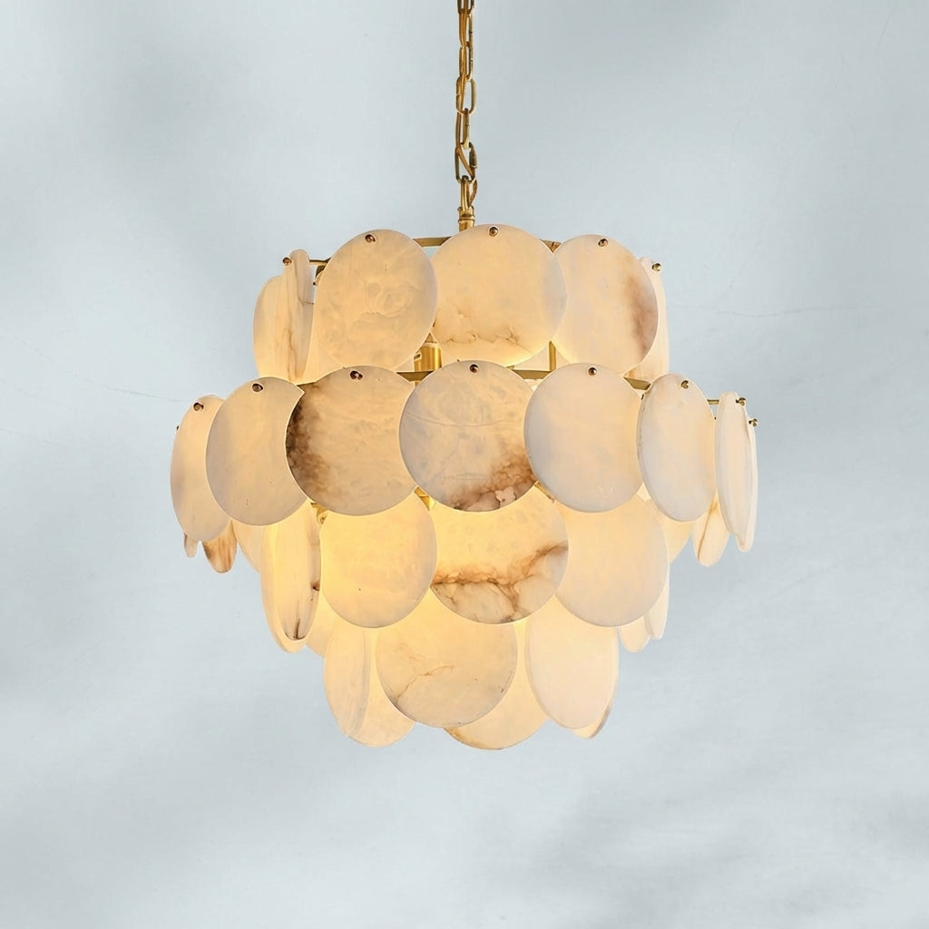 Luster Gaze Opulent Alabaster Shell Brass Chandelier - Background Shot