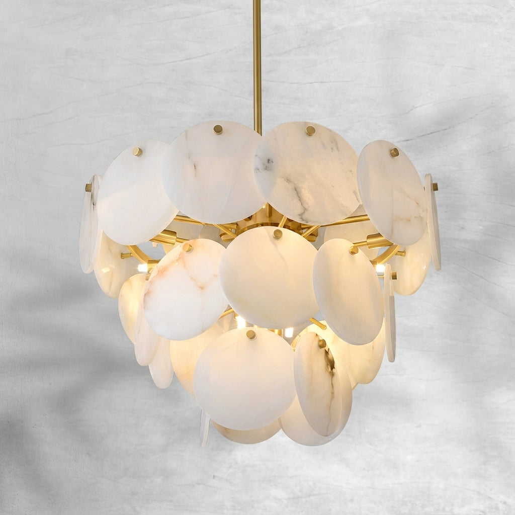 Luster Gaze Opulent Alabaster Shell Brass Chandelier - Background Shot