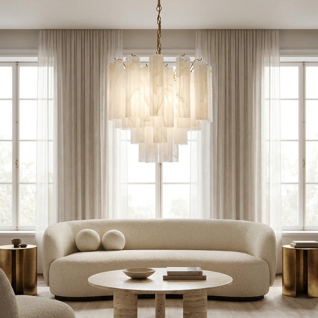 Luster Gaze Murano Chandelier – 36 tubes – Alabaster white - sophisticated American living room