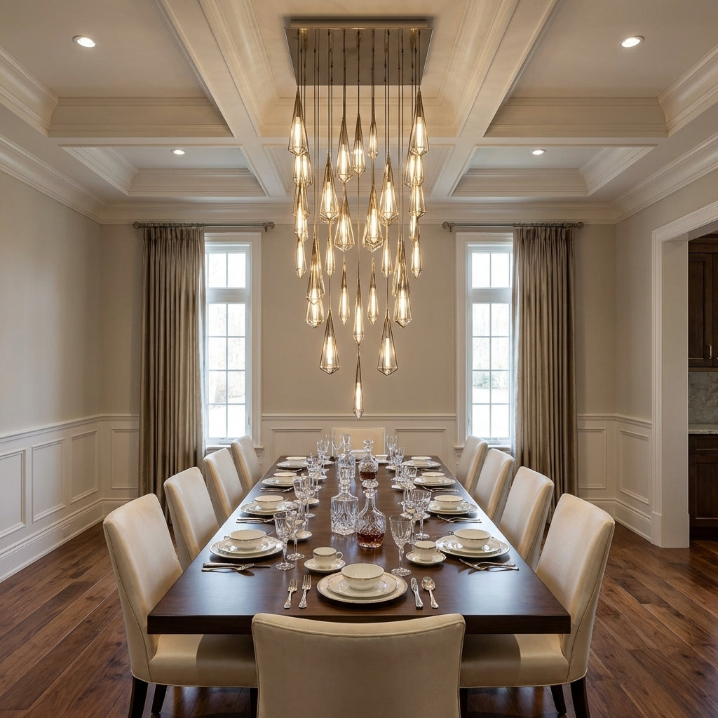 Luster Gaze Devotion Linear Chandelier 40 Light - formal American dining room