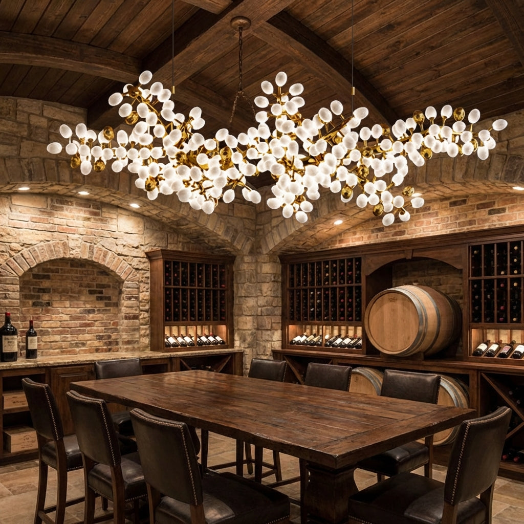 Luster Gaze Vineyard Bloom Linear Chandelier - elegant American wine cellar dining room