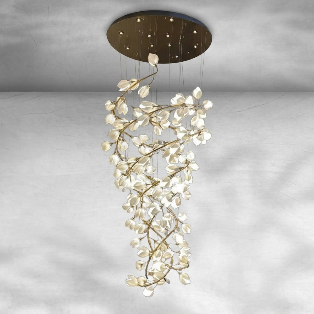 Luster Gaze Magnolia Bloom Spiral LED Chandelier - Background Shot
