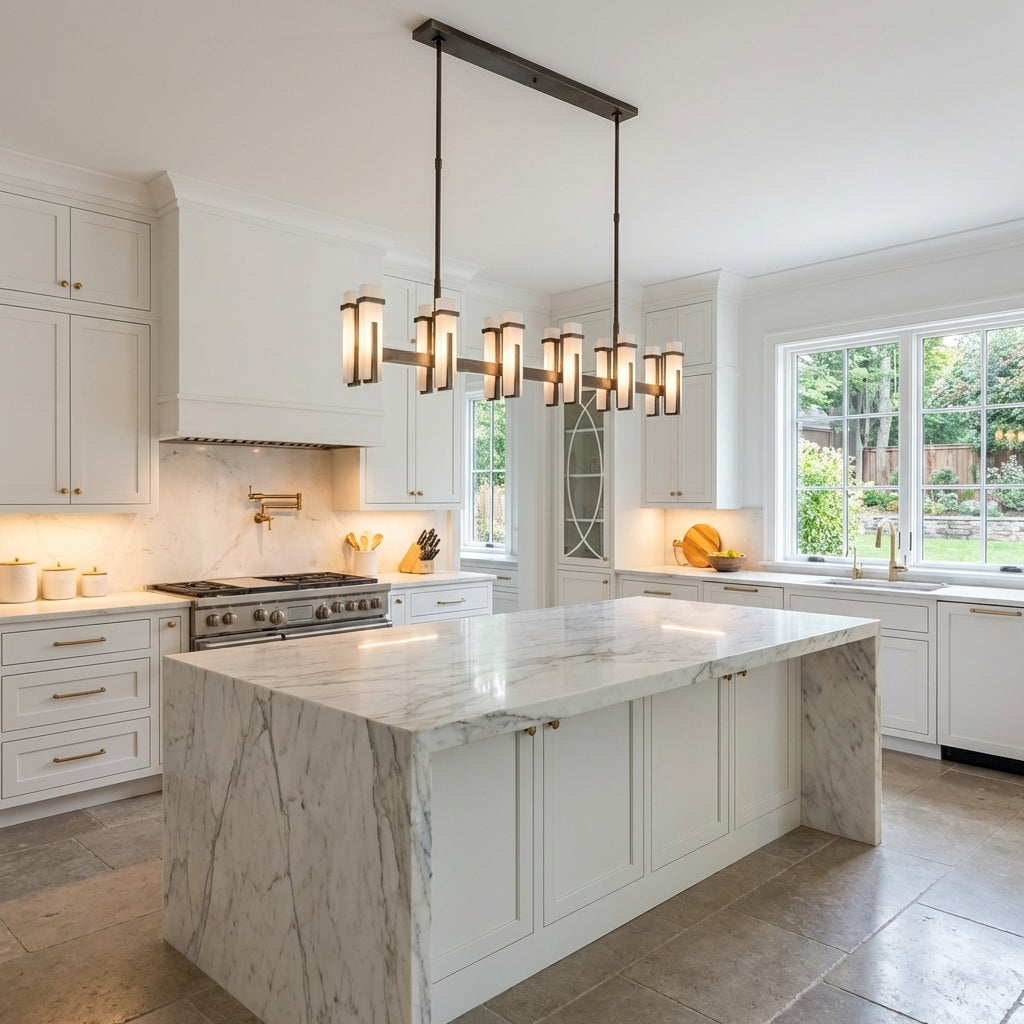 Luster Gaze Luminous Alabaster Linear Chandelier - upscale American kitchen