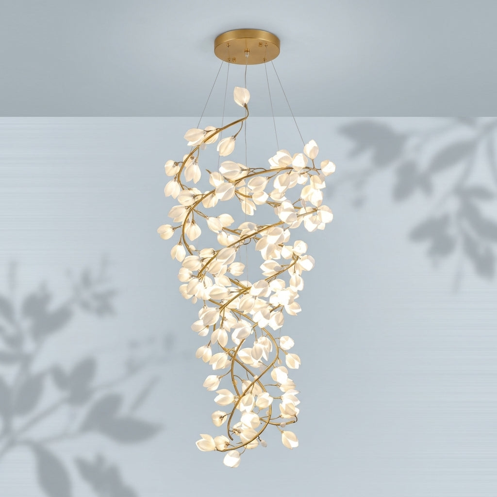 Luster Gaze Ceramic Artistic Magnolia Spiral Pendant Ceiling Light Chandelier - Studio Shot