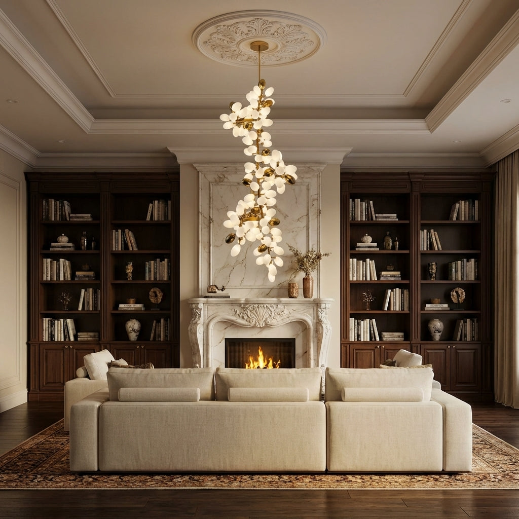 Luster Gaze Verdant Canopy Large Branch Chandelier - luxurious American living room with tray ceiling