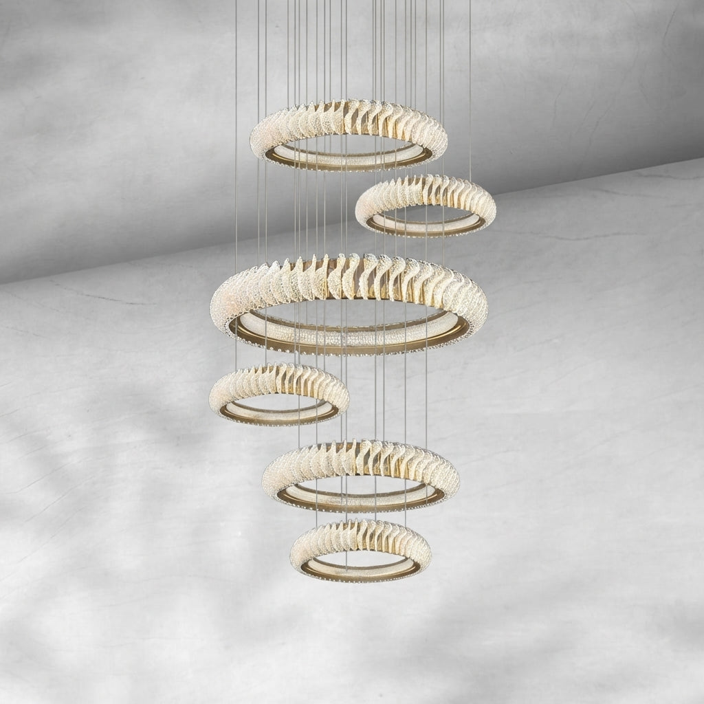 Luster Gaze Celestial Rings Multi-Layer Crystal Chandelier - Background Shot