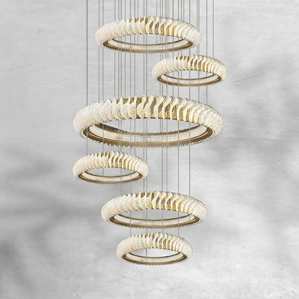 Luster Gaze Celestial Rings Multi-Layer Crystal Chandelier - Background Shot