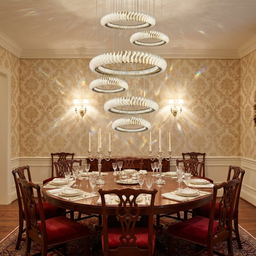 Luster Gaze Celestial Rings Multi-Layer Crystal Chandelier - formal American dining room