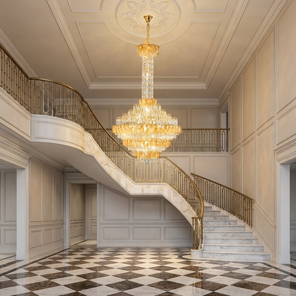 Luster Gaze Extra Large Multi-tiered Empire Crystal Chandelier for Big Hallway/Foyer/Staircase - grand American estate foyer